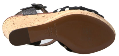 Dolce & Gabbana Black Wedges Polka Dotted Ankle Strap Shoes Sandals - HBPS Beauty & Fashion