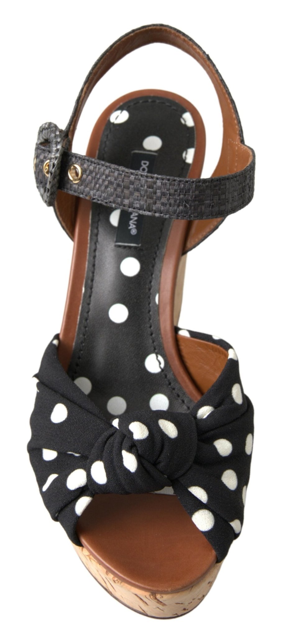 Dolce & Gabbana Black Wedges Polka Dotted Ankle Strap Shoes Sandals - HBPS Beauty & Fashion