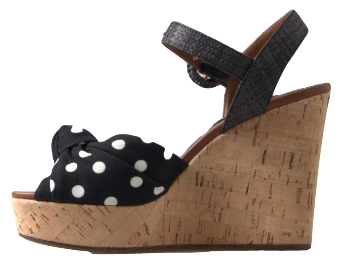Dolce & Gabbana Black Wedges Polka Dotted Ankle Strap Shoes Sandals - HBPS Beauty & Fashion