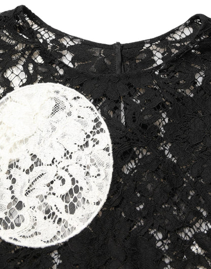 Dolce & Gabbana Black White Floral Lace Short Sleeve Blouse Top - HBPS Beauty & Fashion