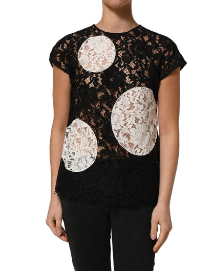 Dolce & Gabbana Black White Floral Lace Short Sleeve Blouse Top - HBPS Beauty & Fashion