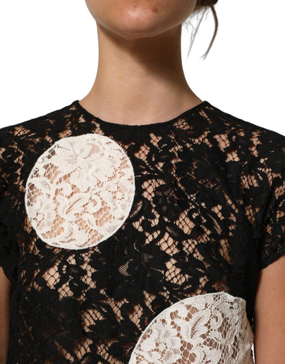 Dolce & Gabbana Black White Floral Lace Short Sleeve Blouse Top - HBPS Beauty & Fashion