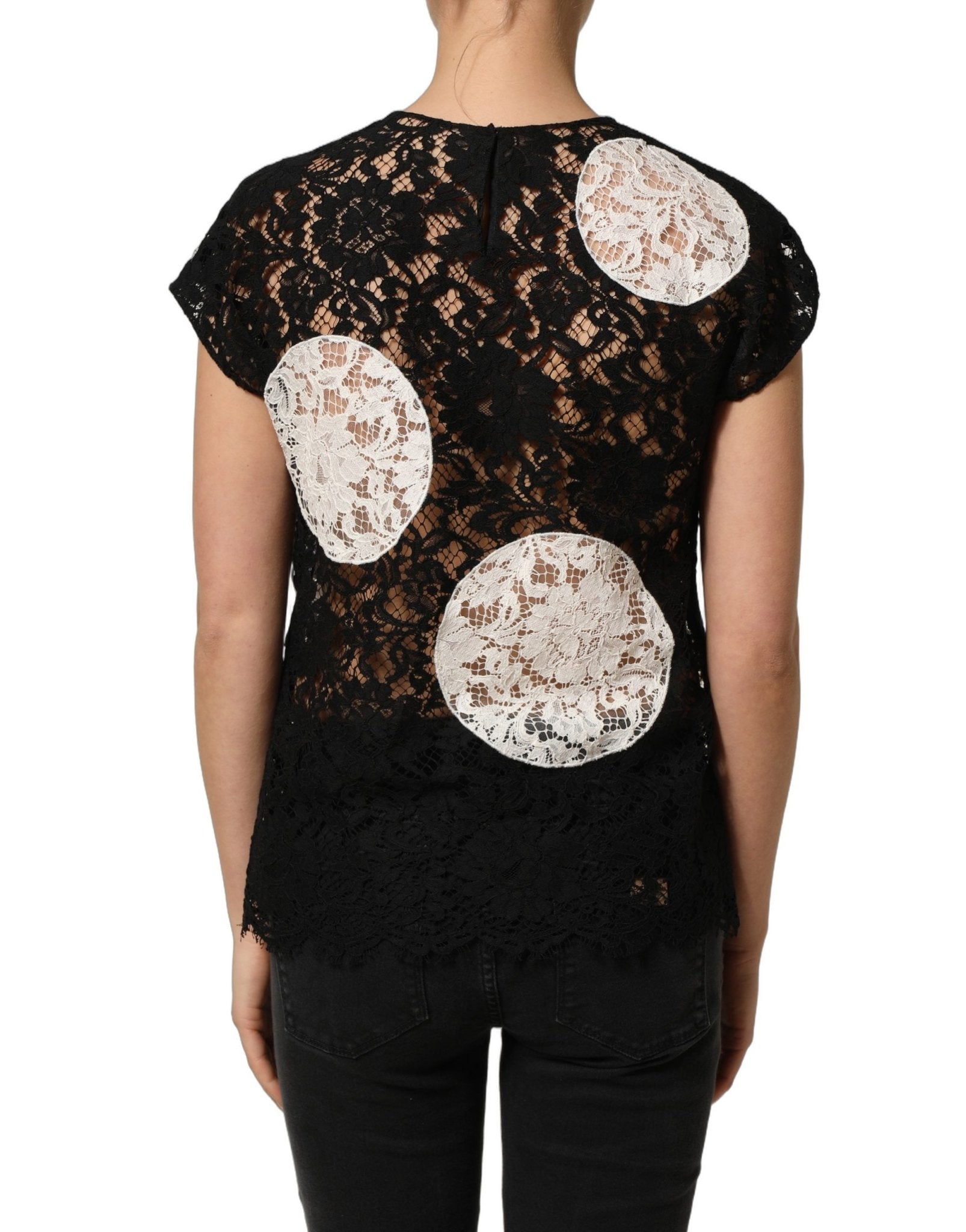 Dolce & Gabbana Black White Floral Lace Short Sleeve Blouse Top - HBPS Beauty & Fashion