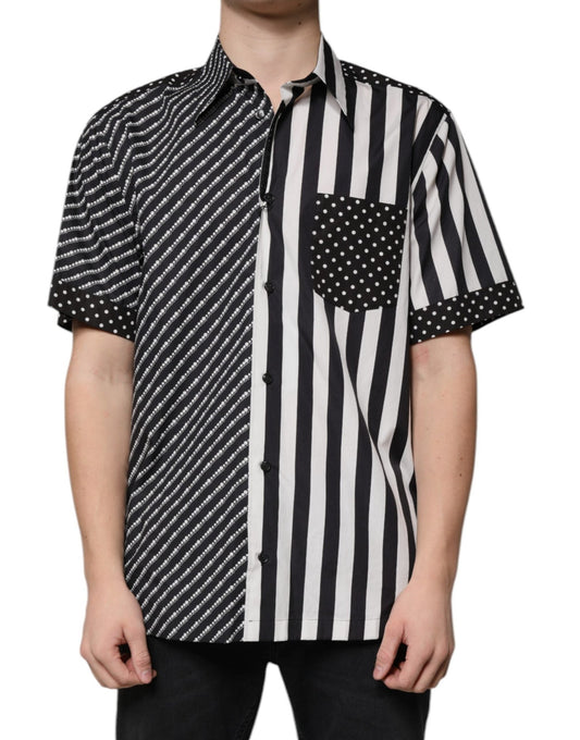 Dolce & Gabbana Black White Striped Button Down Casual Shirt - HBPS Beauty & Fashion