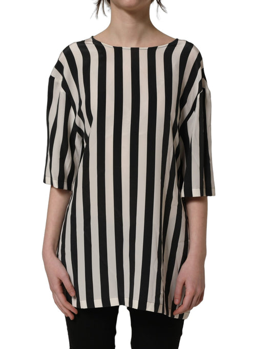 Dolce & Gabbana Black White Stripes Round Neck Blouse Top - HBPS Beauty & Fashion