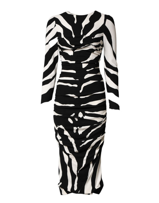 Dolce & Gabbana Black White Zebra Viscose Sheath Midi Dress - HBPS Beauty & Fashion