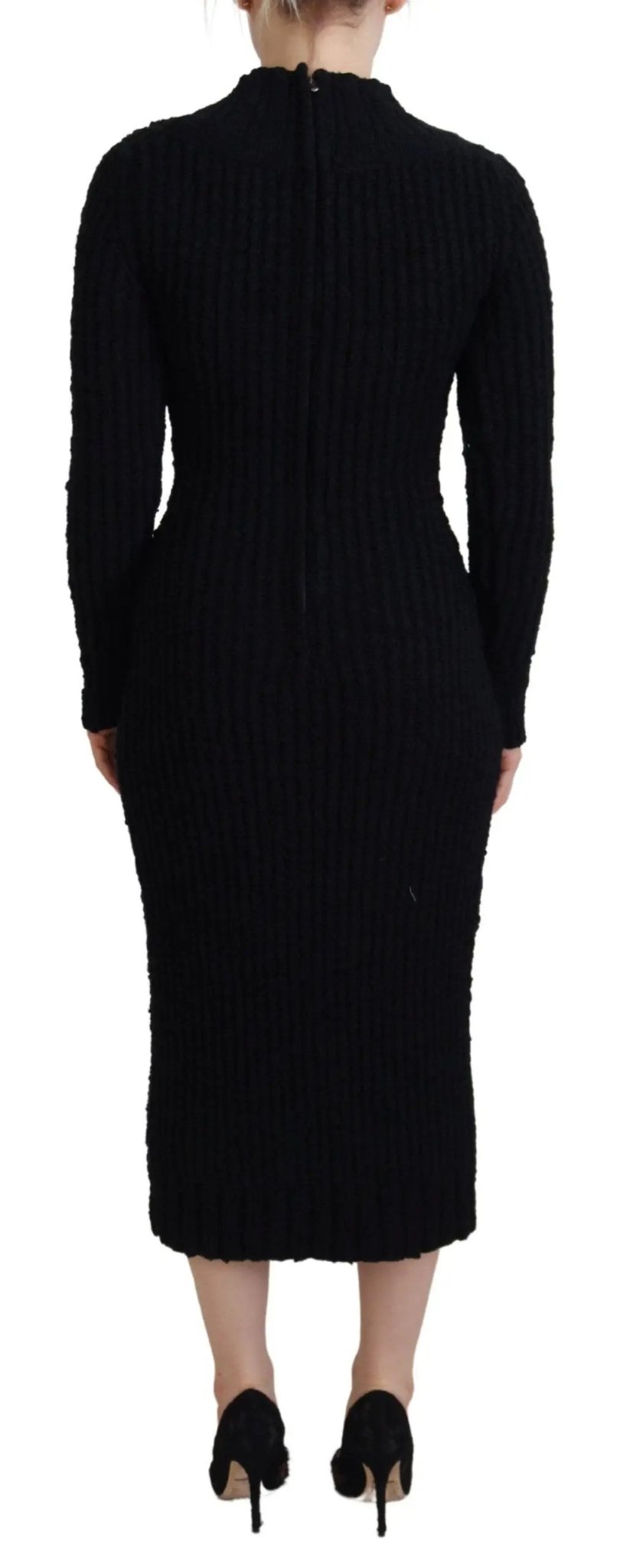 Dolce & Gabbana Black Wool Knitted Sheath Sweater Dress - HBPS Beauty & Fashion