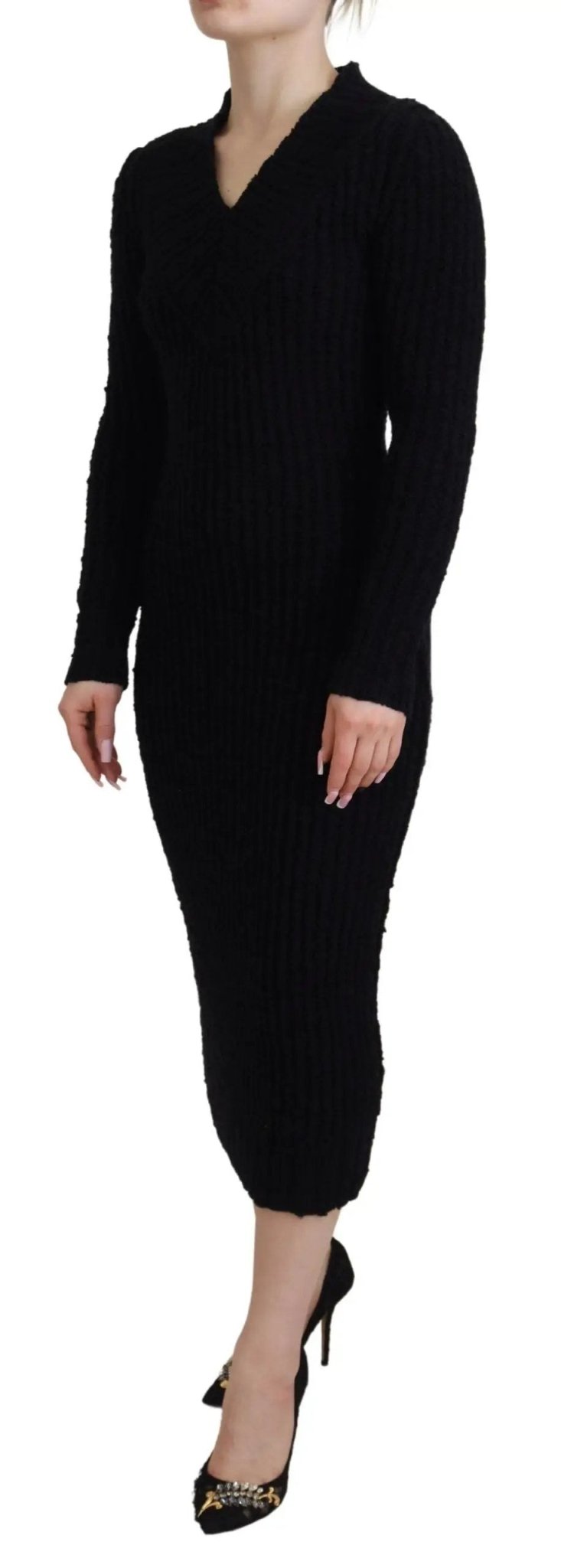 Dolce & Gabbana Black Wool Knitted Sheath Sweater Dress - HBPS Beauty & Fashion