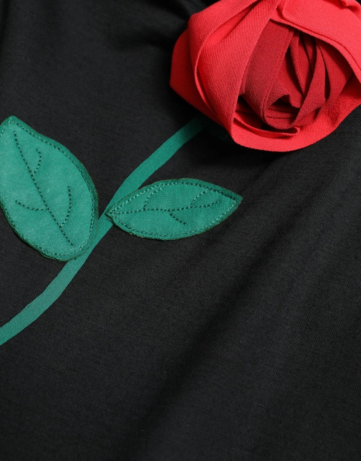 Dolce & Gabbana Black Wool Sleeveless Rose Applique Dress - HBPS Beauty & Fashion