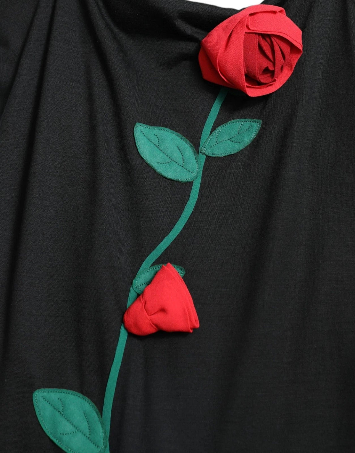 Dolce & Gabbana Black Wool Sleeveless Rose Applique Dress - HBPS Beauty & Fashion