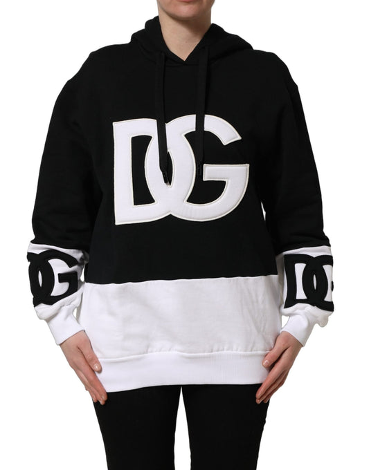 Dolce & Gabbana BlackWhite Appliqué Hooded Sweatshirt Sweater - HBPS Beauty & Fashion