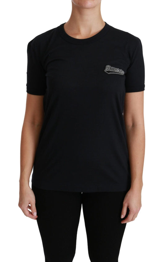 Dolce & Gabbana Blue Amore Patch Crewneck Cotton Top T-shirt - HBPS Beauty & Fashion