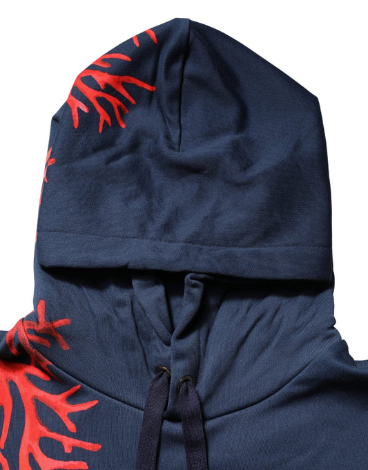 Dolce & Gabbana Blue Cotton Coral Logo Hooded Sweatshirt Sweater - HBPS Beauty & Fashion