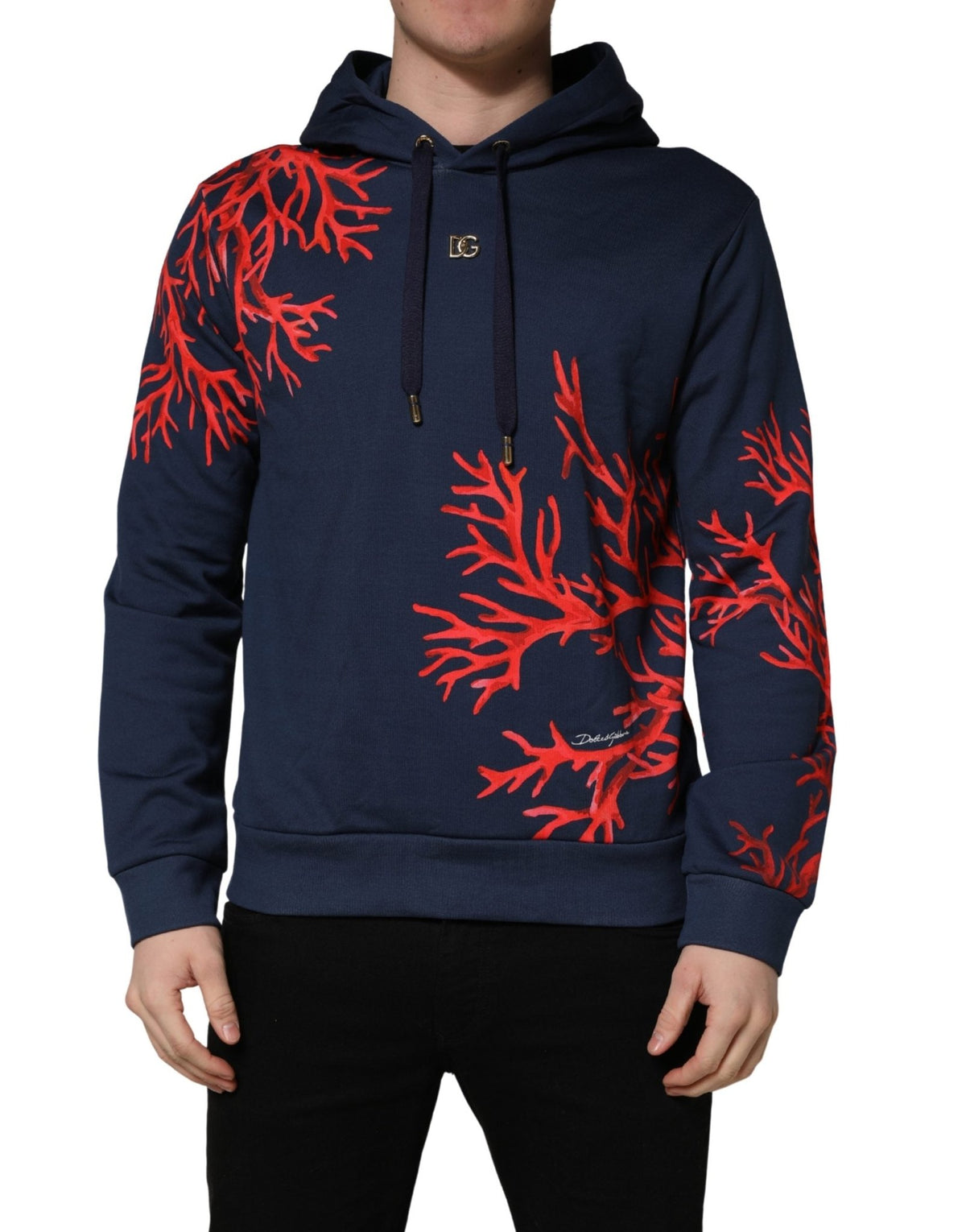 Dolce & Gabbana Blue Cotton Coral Logo Hooded Sweatshirt Sweater - HBPS Beauty & Fashion
