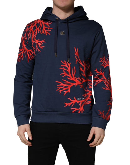 Dolce & Gabbana Blue Cotton Coral Logo Hooded Sweatshirt Sweater - HBPS Beauty & Fashion