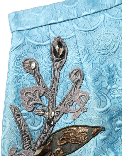 Dolce & Gabbana Blue Jacquard Embroidered A-line Midi Skirt - HBPS Beauty & Fashion