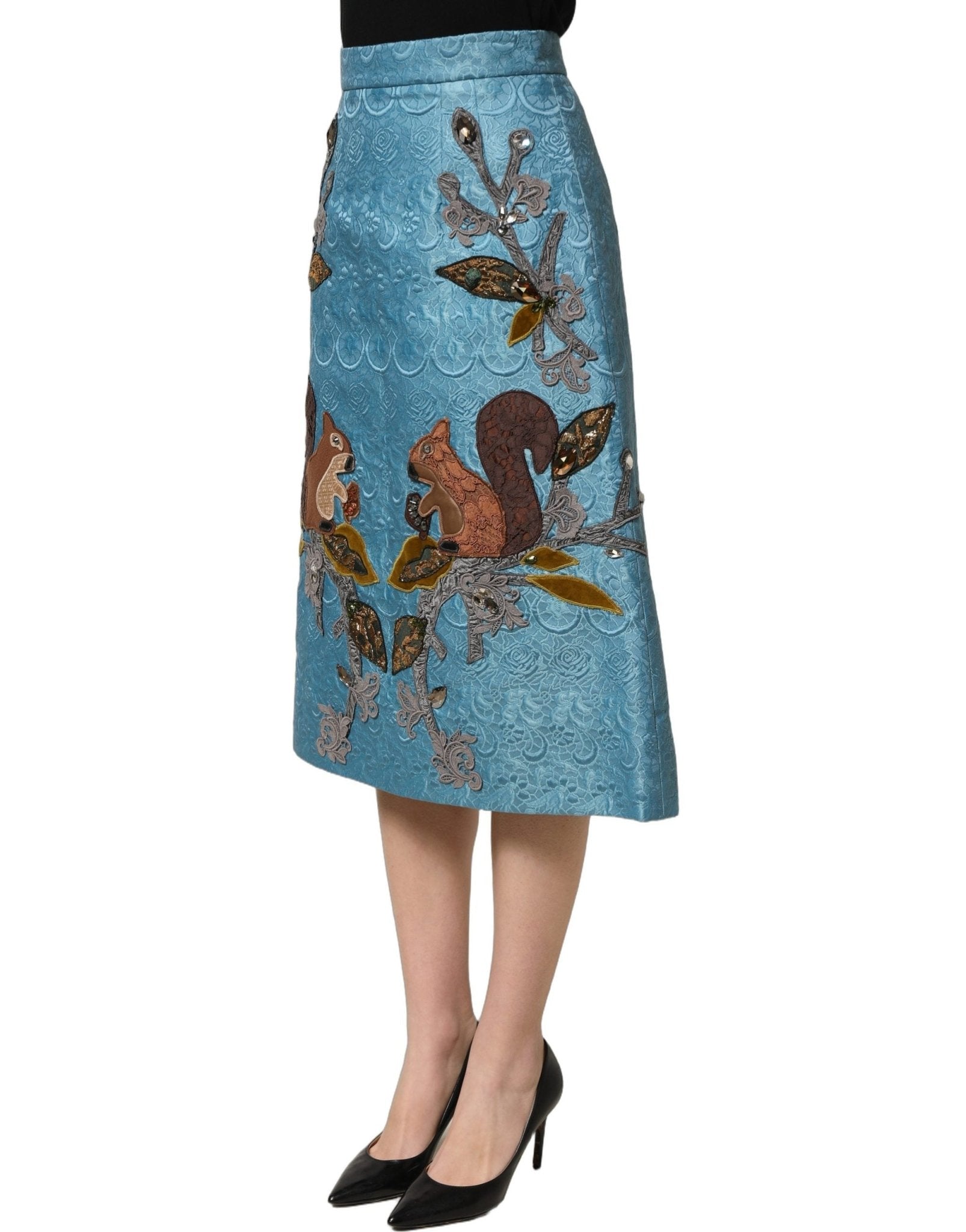Dolce & Gabbana Blue Jacquard Embroidered A-line Midi Skirt - HBPS Beauty & Fashion