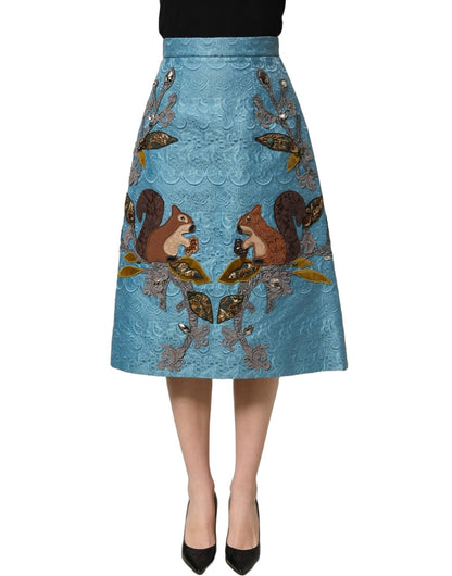 Dolce & Gabbana Blue Jacquard Embroidered A-line Midi Skirt - HBPS Beauty & Fashion