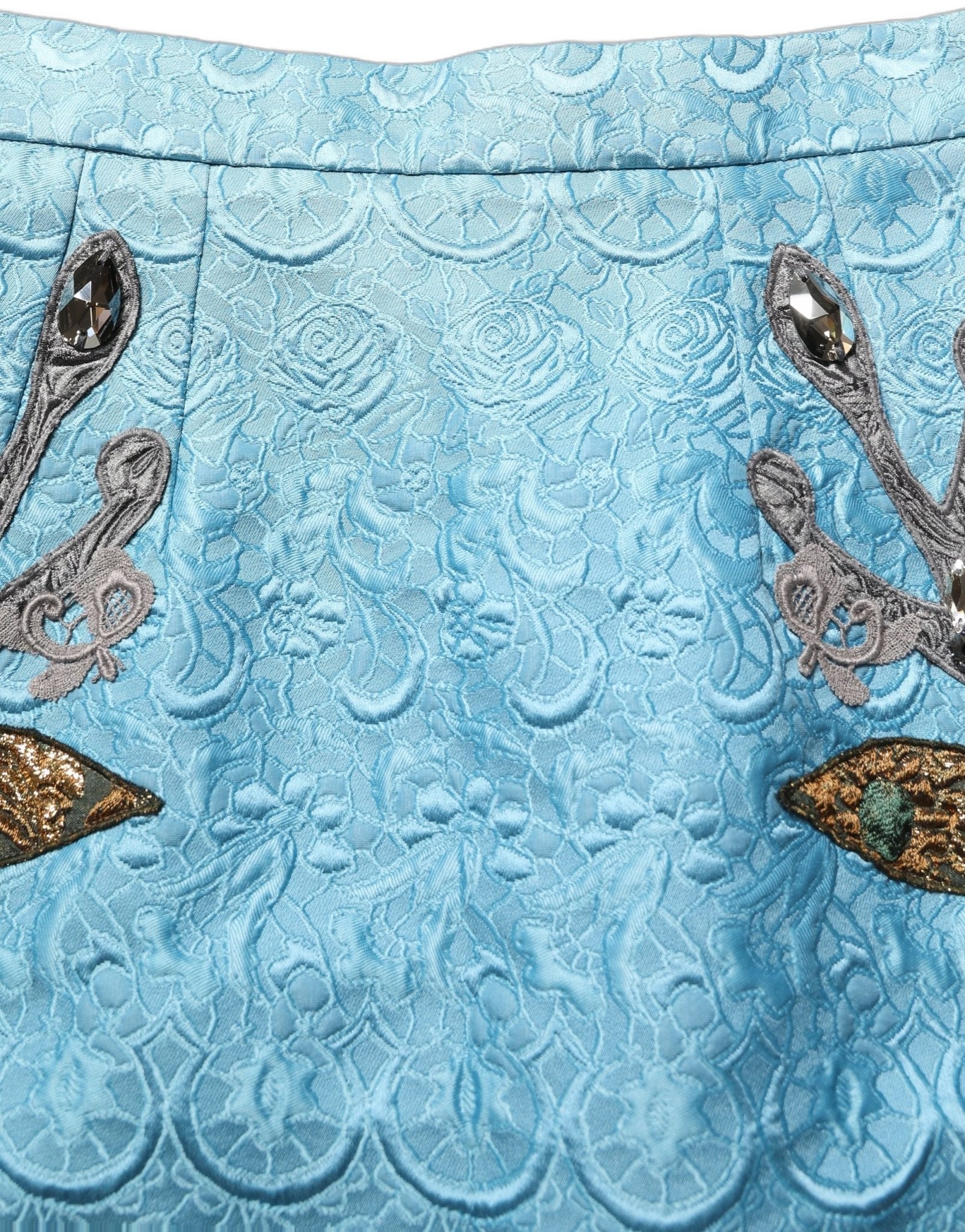 Dolce & Gabbana Blue Jacquard Embroidered A-line Midi Skirt - HBPS Beauty & Fashion