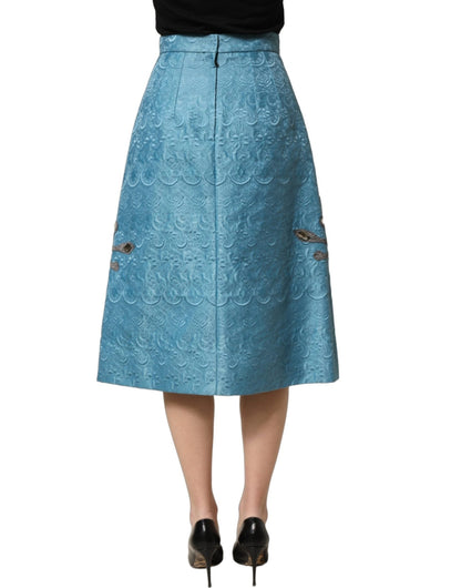 Dolce & Gabbana Blue Jacquard Embroidered A-line Midi Skirt - HBPS Beauty & Fashion