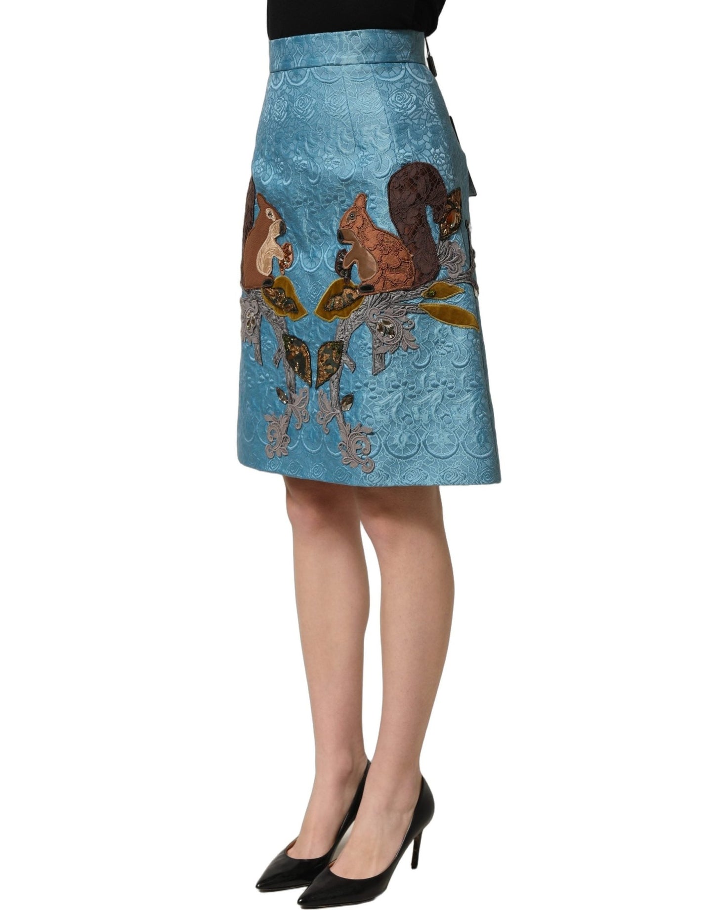 Dolce & Gabbana Blue Jacquard Embroidered A-line Skirt - HBPS Beauty & Fashion