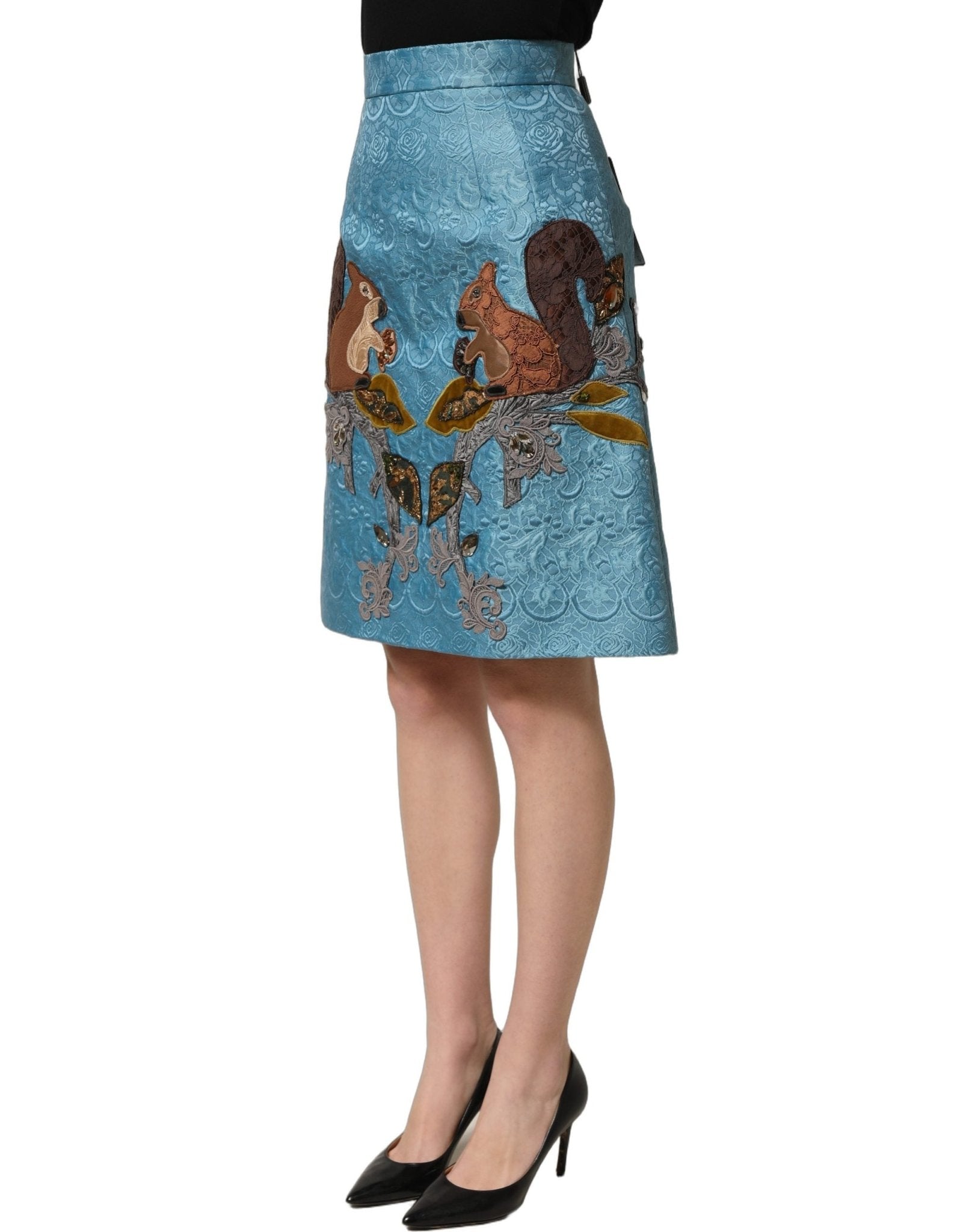 Dolce & Gabbana Blue Jacquard Embroidered A-line Skirt - HBPS Beauty & Fashion