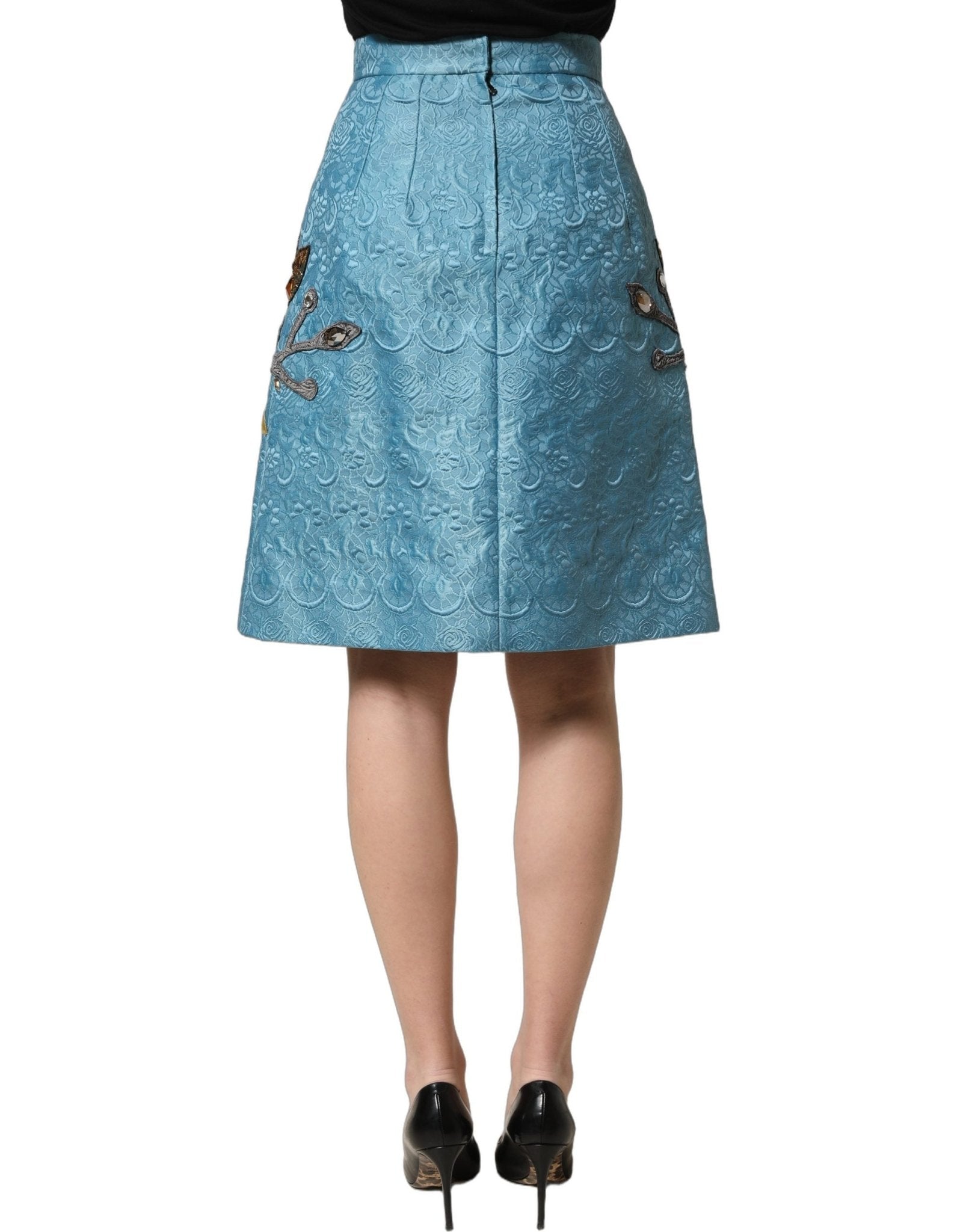 Dolce & Gabbana Blue Jacquard Embroidered A-line Skirt - HBPS Beauty & Fashion