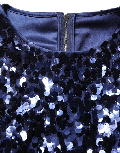 Dolce & Gabbana Blue Sequined Long Sleeves Crop Blouse Top - HBPS Beauty & Fashion