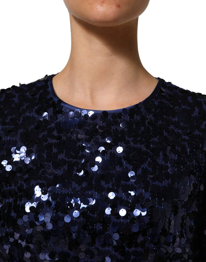 Dolce & Gabbana Blue Sequined Long Sleeves Crop Blouse Top - HBPS Beauty & Fashion