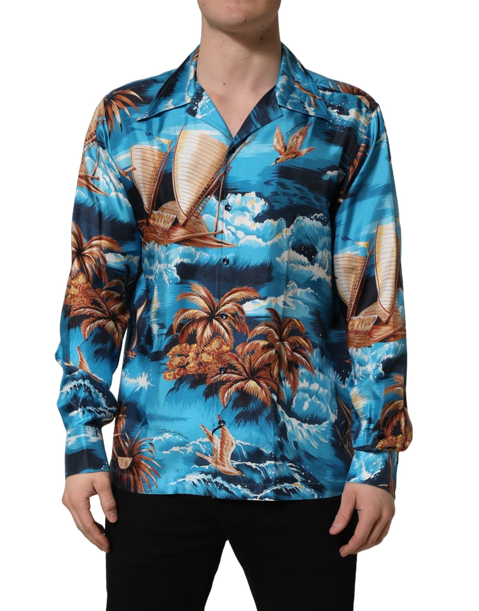 Dolce & Gabbana Blue Silk Twill Hawaiian GraphicPrint Shirt - HBPS Beauty & Fashion