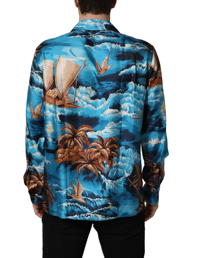 Dolce & Gabbana Blue Silk Twill Hawaiian GraphicPrint Shirt - HBPS Beauty & Fashion