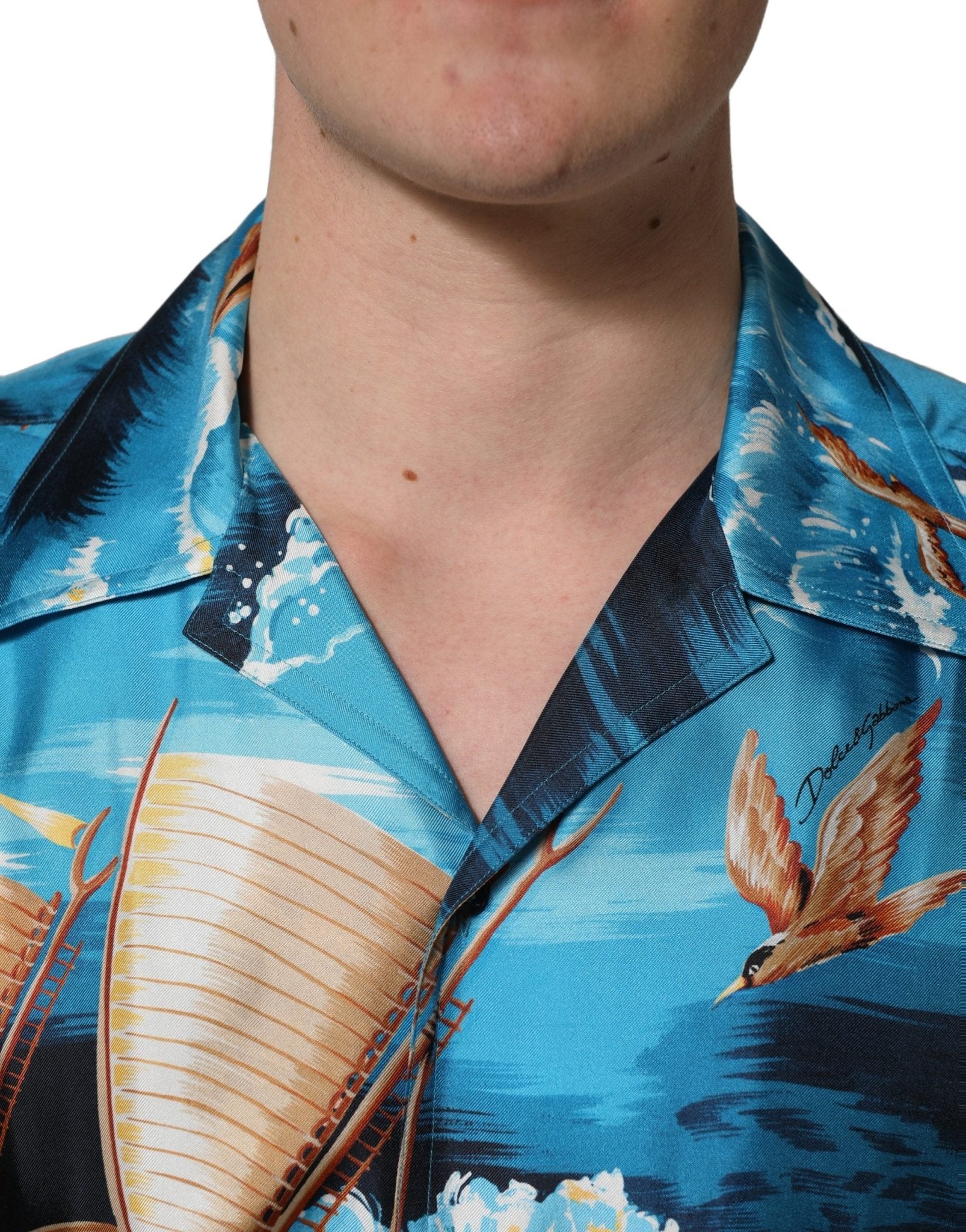 Dolce & Gabbana Blue Silk Twill Hawaiian GraphicPrint Shirt - HBPS Beauty & Fashion