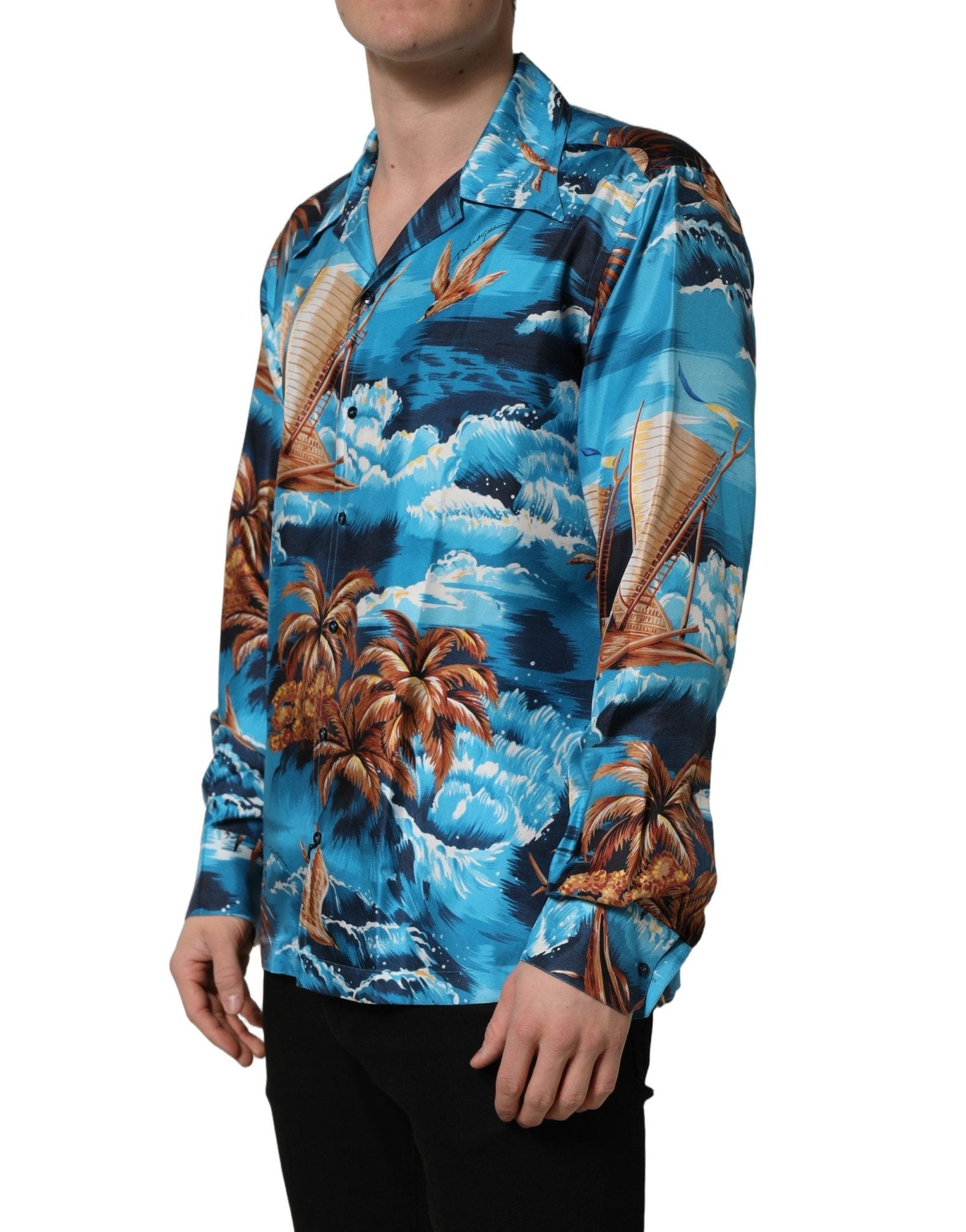 Dolce & Gabbana Blue Silk Twill Hawaiian GraphicPrint Shirt - HBPS Beauty & Fashion