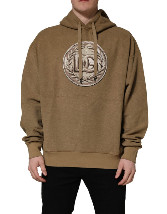 Dolce & Gabbana Brown Cotton Logo Coin Hooded Pullover Sweater - HBPS Beauty & Fashion
