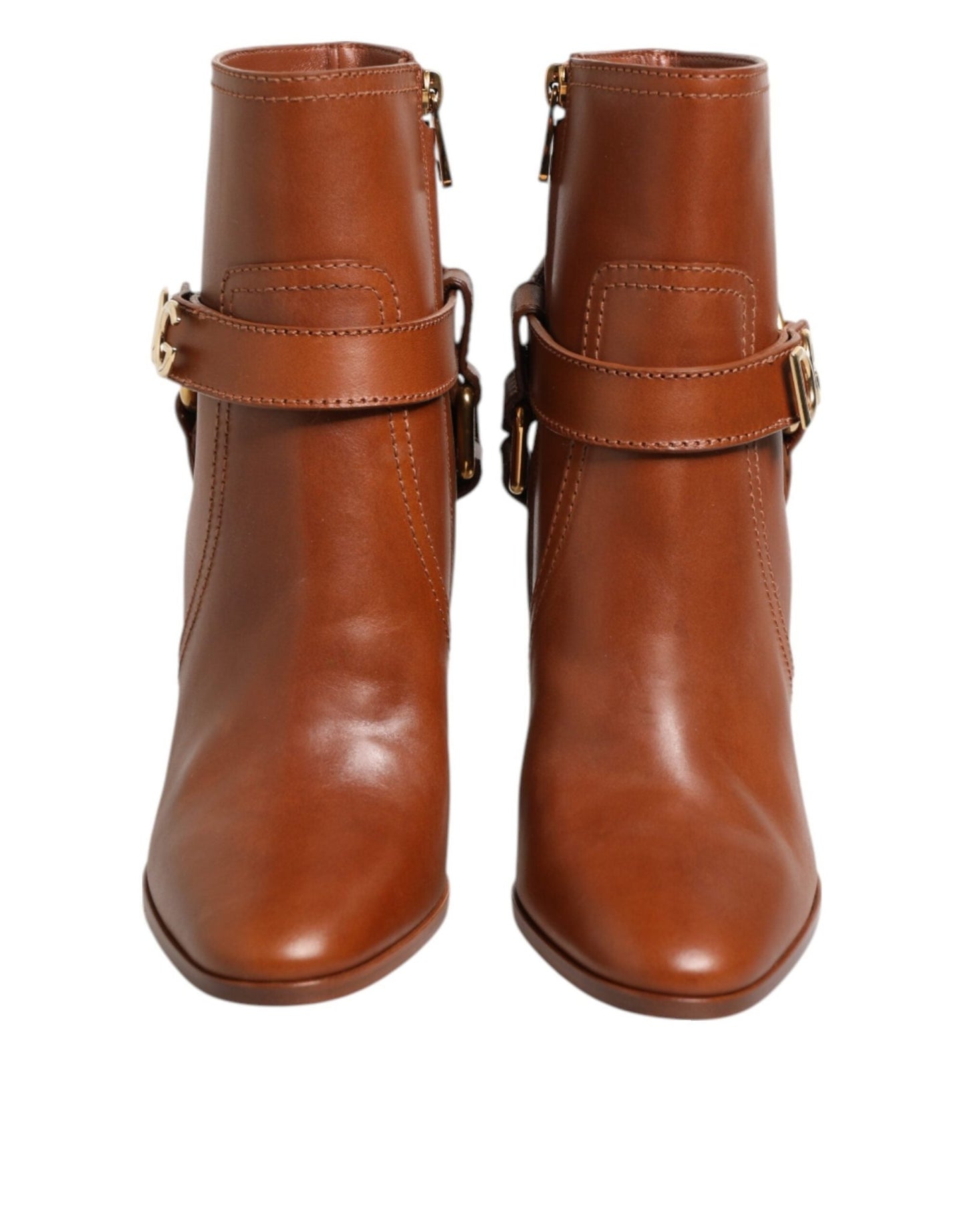 Dolce & Gabbana Brown Leather DG Logo Buckle Ankle Boots Shoes - HBPS Beauty & Fashion