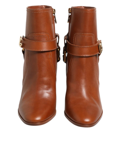 Dolce & Gabbana Brown Leather DG Logo Buckle Ankle Boots Shoes - HBPS Beauty & Fashion