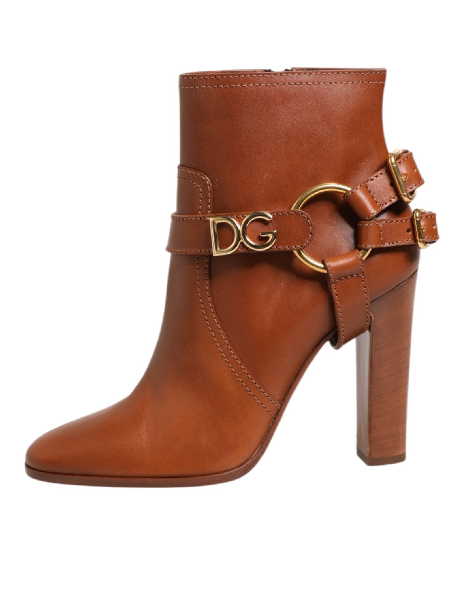 Dolce & Gabbana Brown Leather DG Logo Buckle Ankle Boots Shoes - HBPS Beauty & Fashion