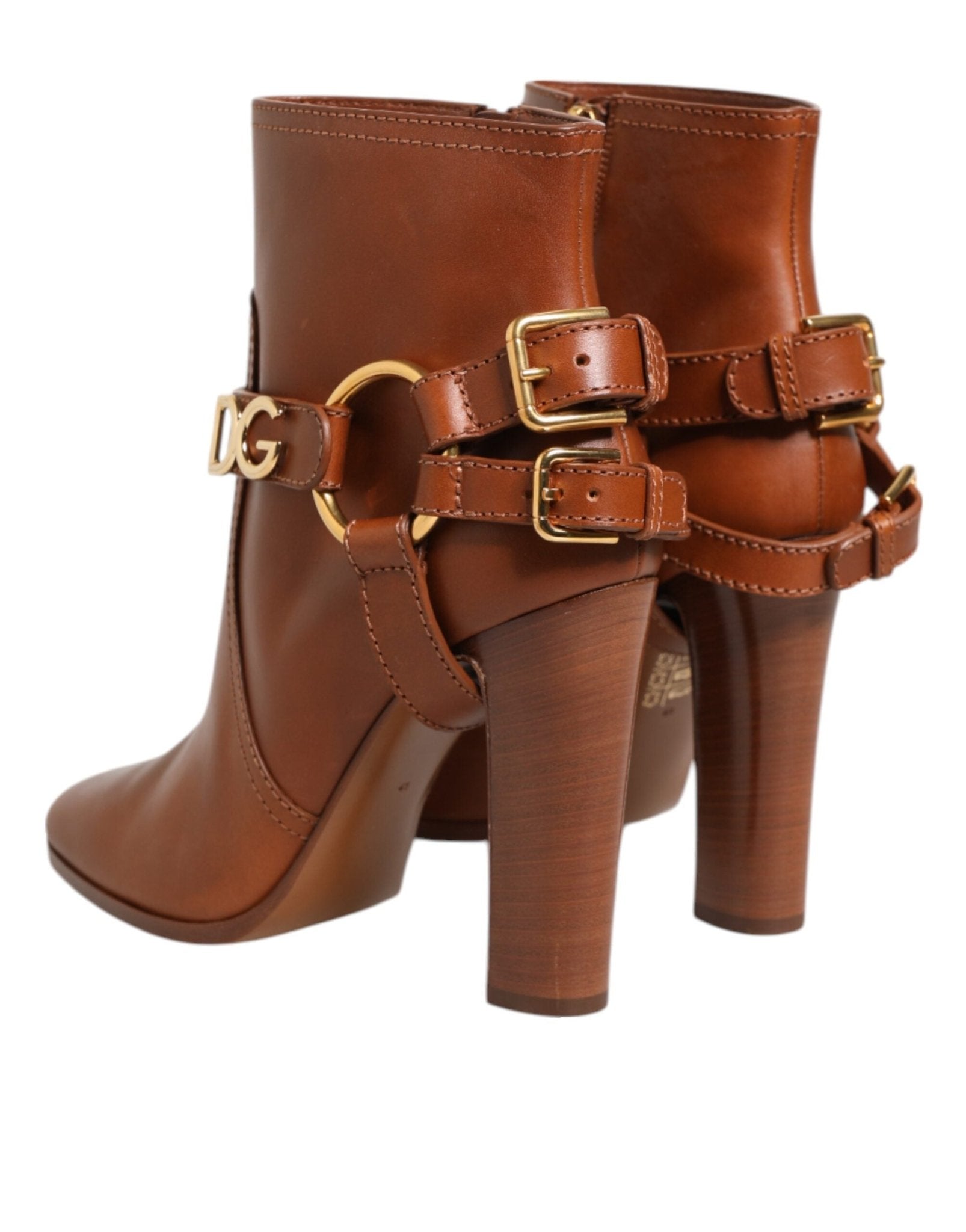 Dolce & Gabbana Brown Leather DG Logo Buckle Ankle Boots Shoes - HBPS Beauty & Fashion