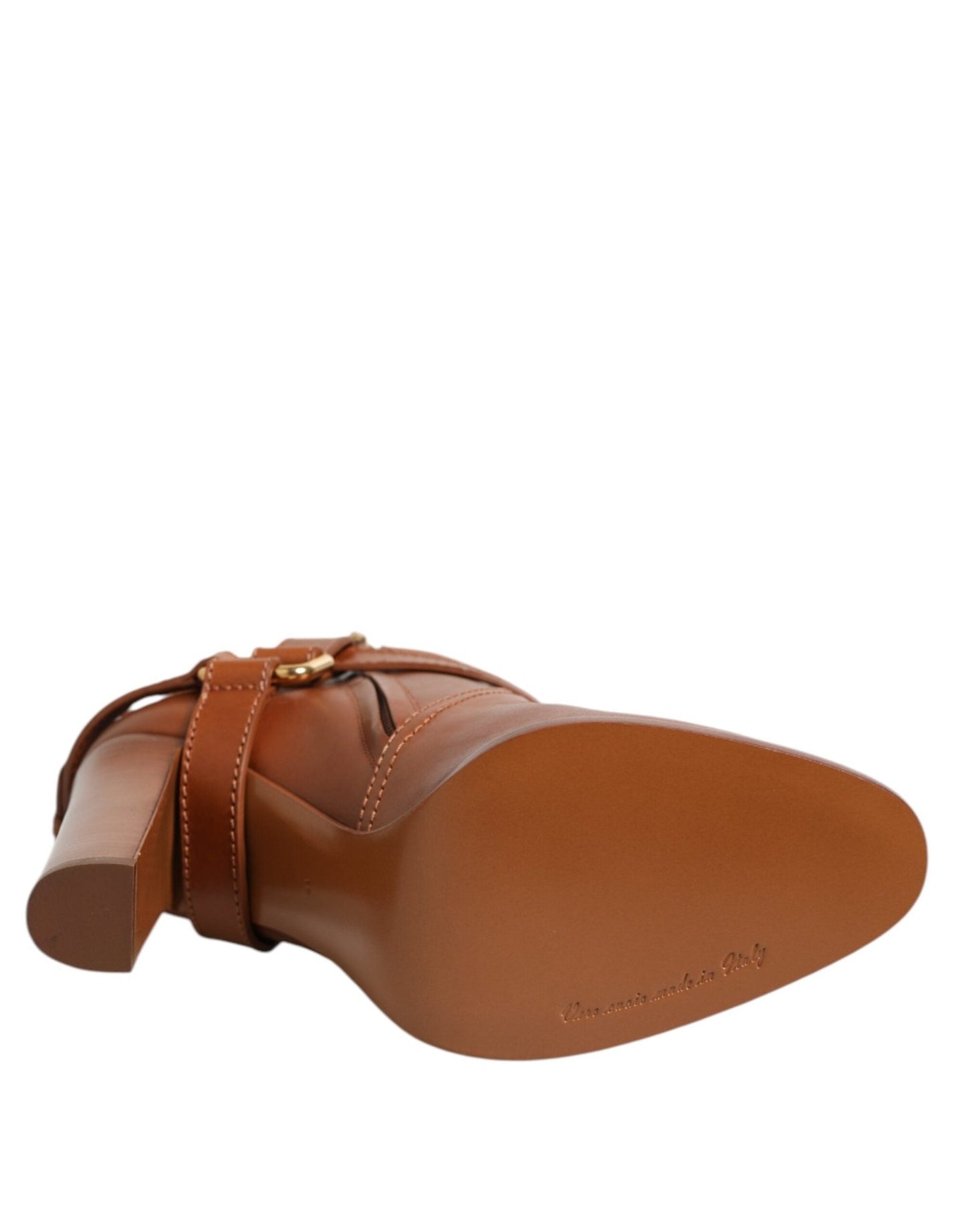 Dolce & Gabbana Brown Leather DG Logo Buckle Ankle Boots Shoes - HBPS Beauty & Fashion
