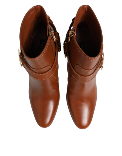 Dolce & Gabbana Brown Leather DG Logo Buckle Ankle Boots Shoes - HBPS Beauty & Fashion