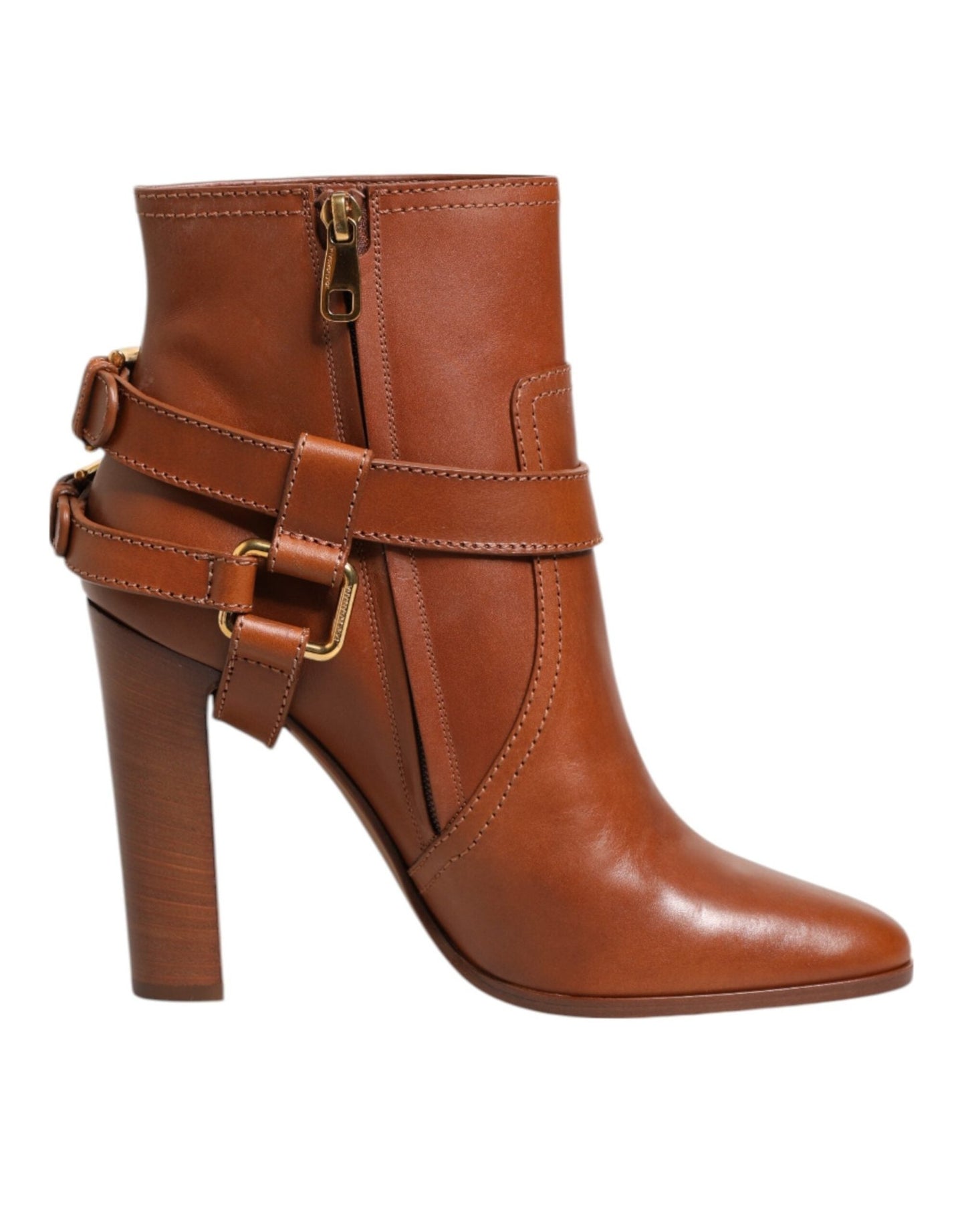 Dolce & Gabbana Brown Leather DG Logo Buckle Ankle Boots Shoes - HBPS Beauty & Fashion