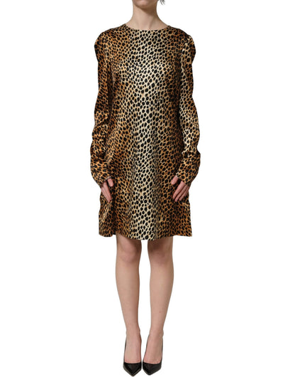 Dolce & Gabbana Brown Ocelot Print Long Sleeve Mini Dress - HBPS Beauty & Fashion