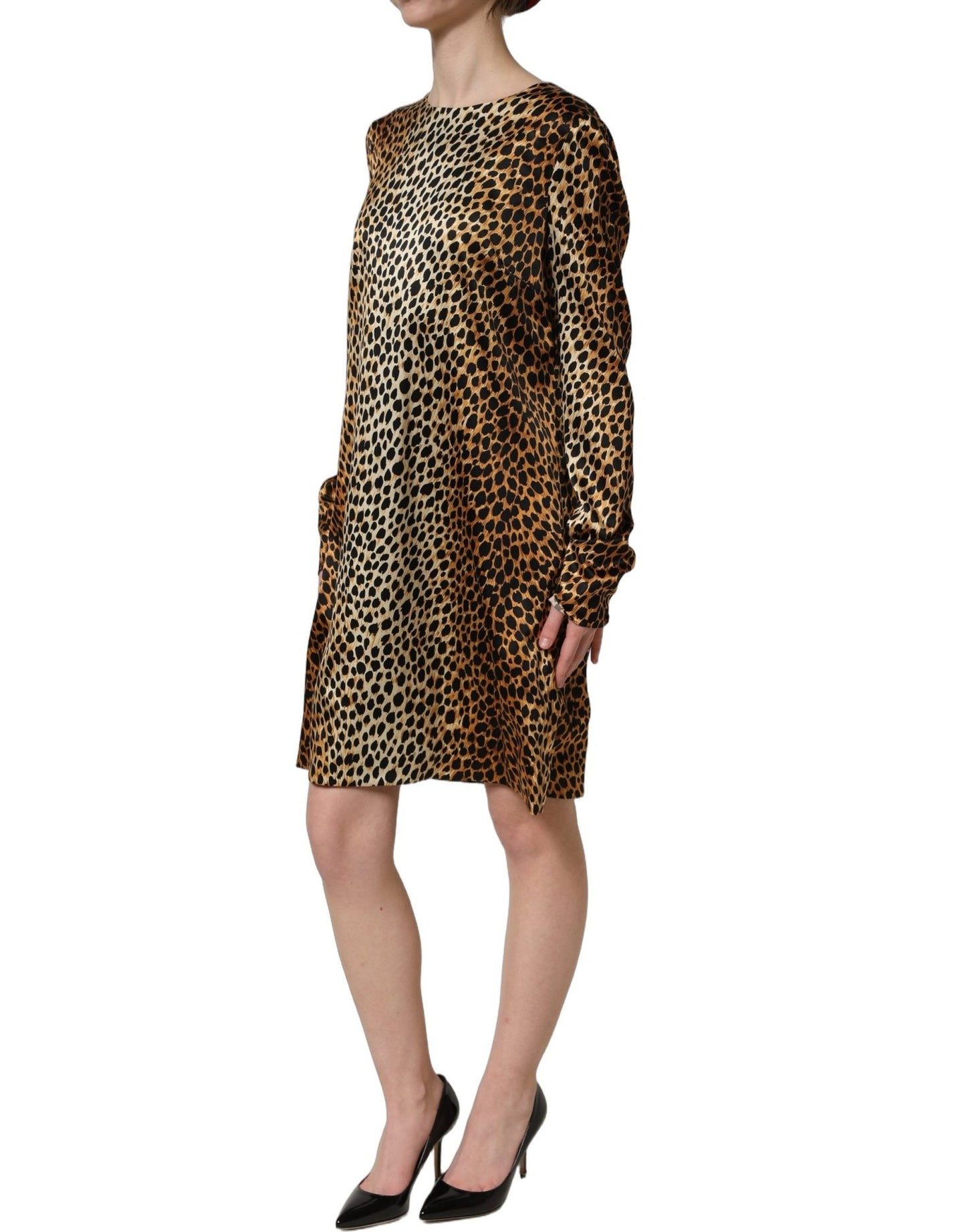 Dolce & Gabbana Brown Ocelot Print Long Sleeve Mini Dress - HBPS Beauty & Fashion
