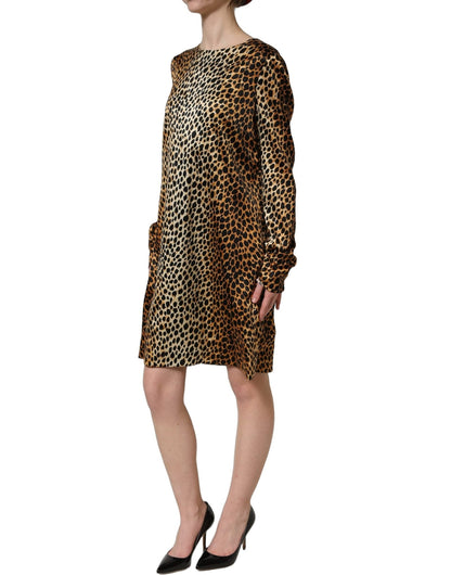 Dolce & Gabbana Brown Ocelot Print Long Sleeve Mini Dress - HBPS Beauty & Fashion