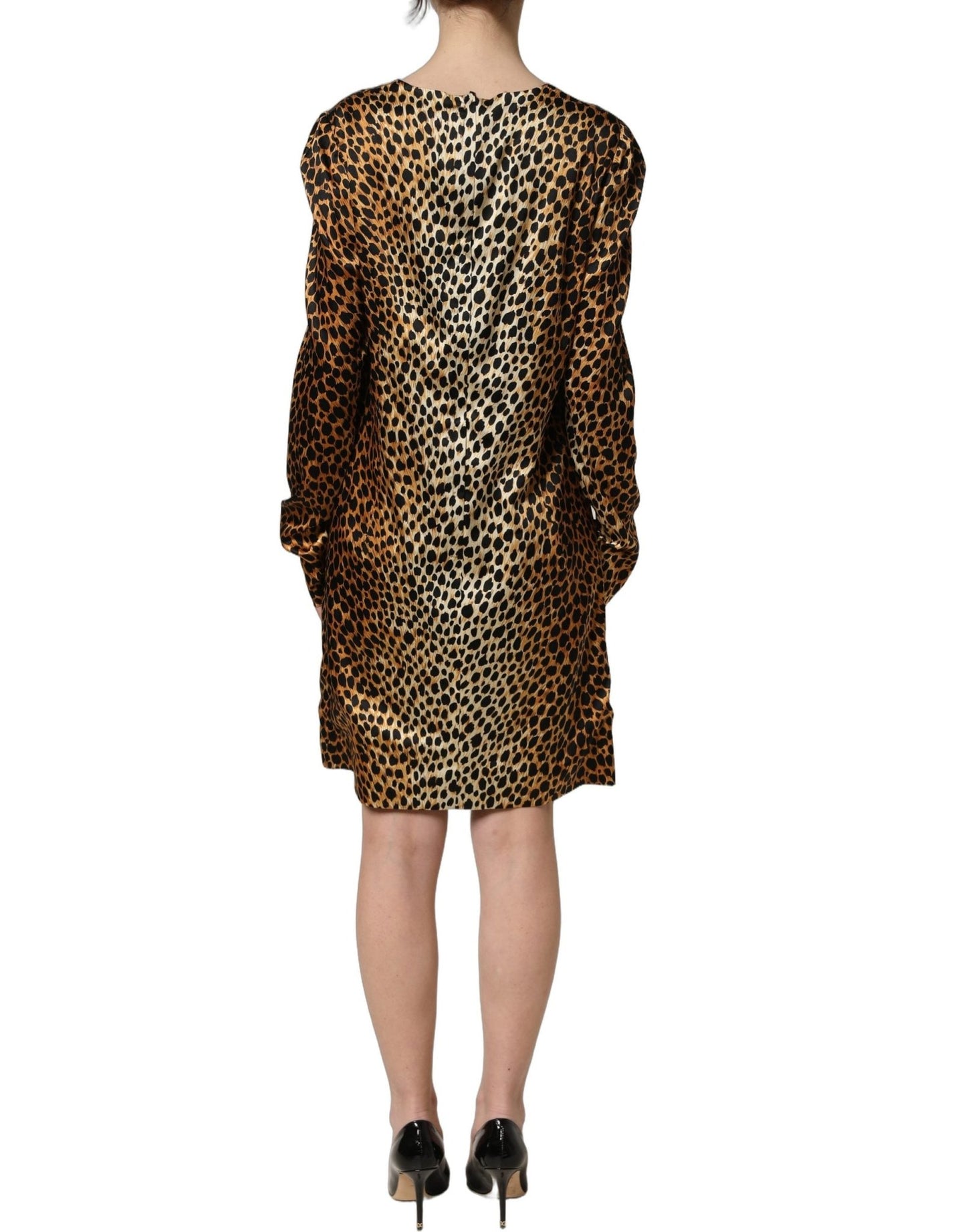 Dolce & Gabbana Brown Ocelot Print Long Sleeve Mini Dress - HBPS Beauty & Fashion