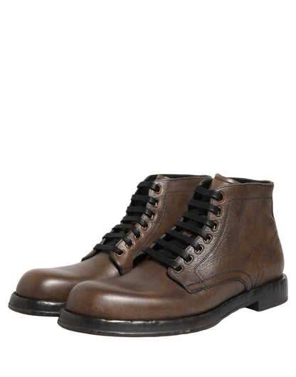 Dolce & Gabbana Brown Perugino Leather Men Ankle Boots Shoes - HBPS Beauty & Fashion