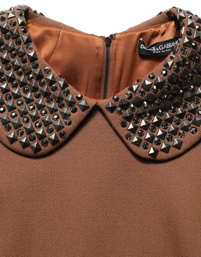 Dolce & Gabbana Brown Wool Rhinestone Embellished Midi Dress - HBPS Beauty & Fashion