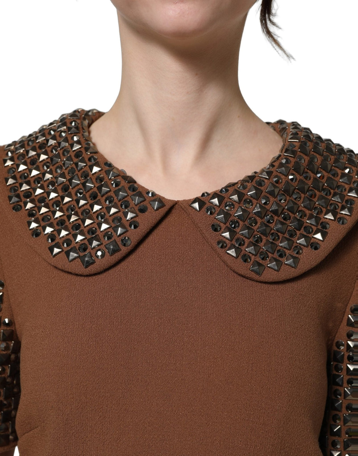 Dolce & Gabbana Brown Wool Rhinestone Embellished Midi Dress - HBPS Beauty & Fashion