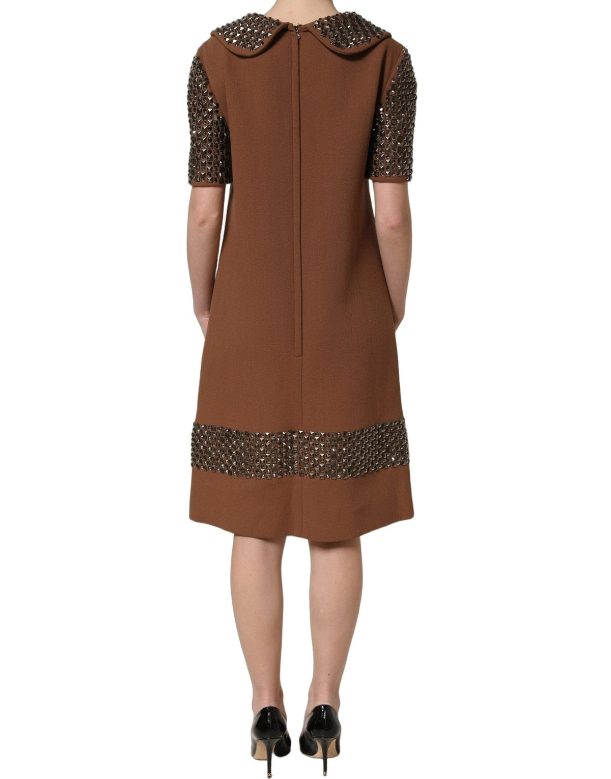 Dolce & Gabbana Brown Wool Rhinestone Embellished Midi Dress - HBPS Beauty & Fashion