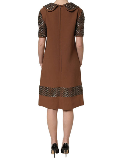 Dolce & Gabbana Brown Wool Rhinestone Embellished Midi Dress - HBPS Beauty & Fashion
